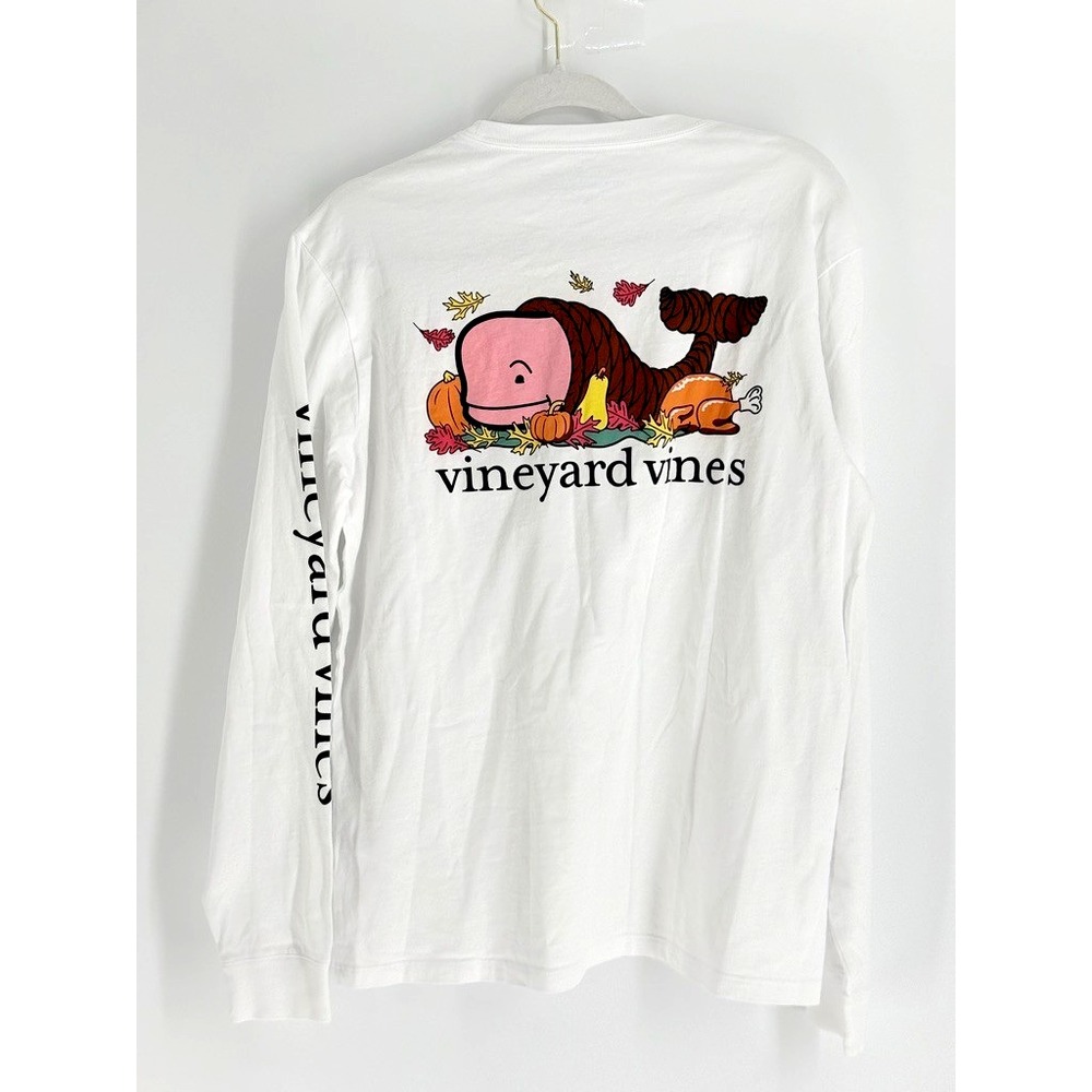 New Vineyard Vines Mens Thanksgiving Graphic Long Sleeve Tee Size S White NWOT
